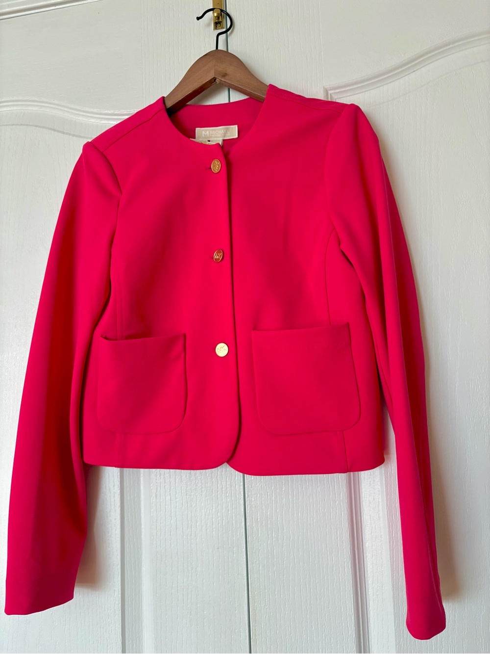 Michael Kors Bright Pink Collarless Cropped Blazer Size M